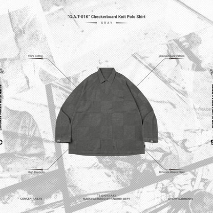 AES | “GAT-01K” Checkerboard Knit Polo Shirt #GRAY [GOOPI-24AW-SEP-03]