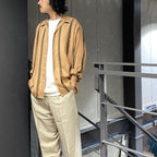 條紋開領長袖襯衫（1 型）#棕色 [24FW-WMS-OC05]