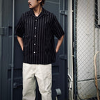 STRIPED OPEN COLLAR SHIRT S/S ( TYPE-2 ) #BLACK [25SS-WMS-OC04]
