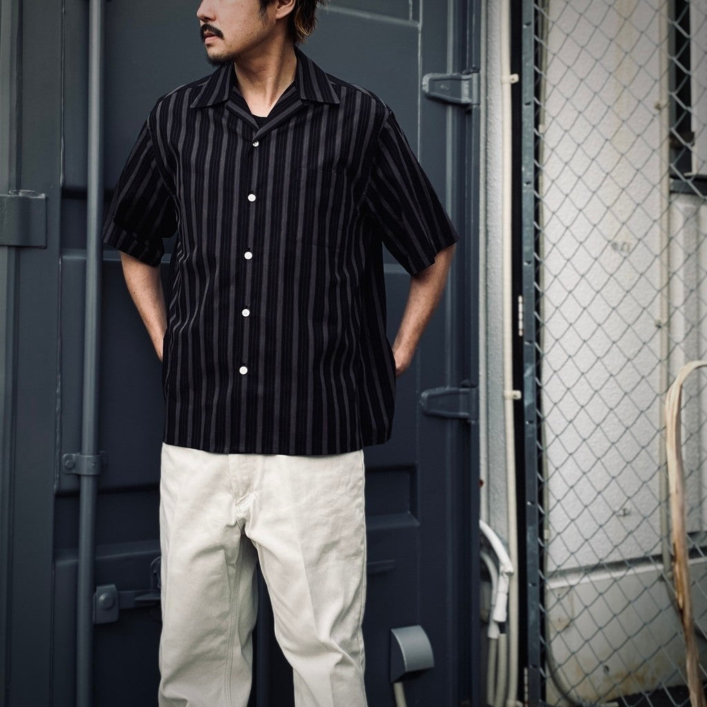 STRIPED OPEN COLLAR SHIRT S/S ( TYPE-2 ) #BLACK [25SS-WMS-OC04]