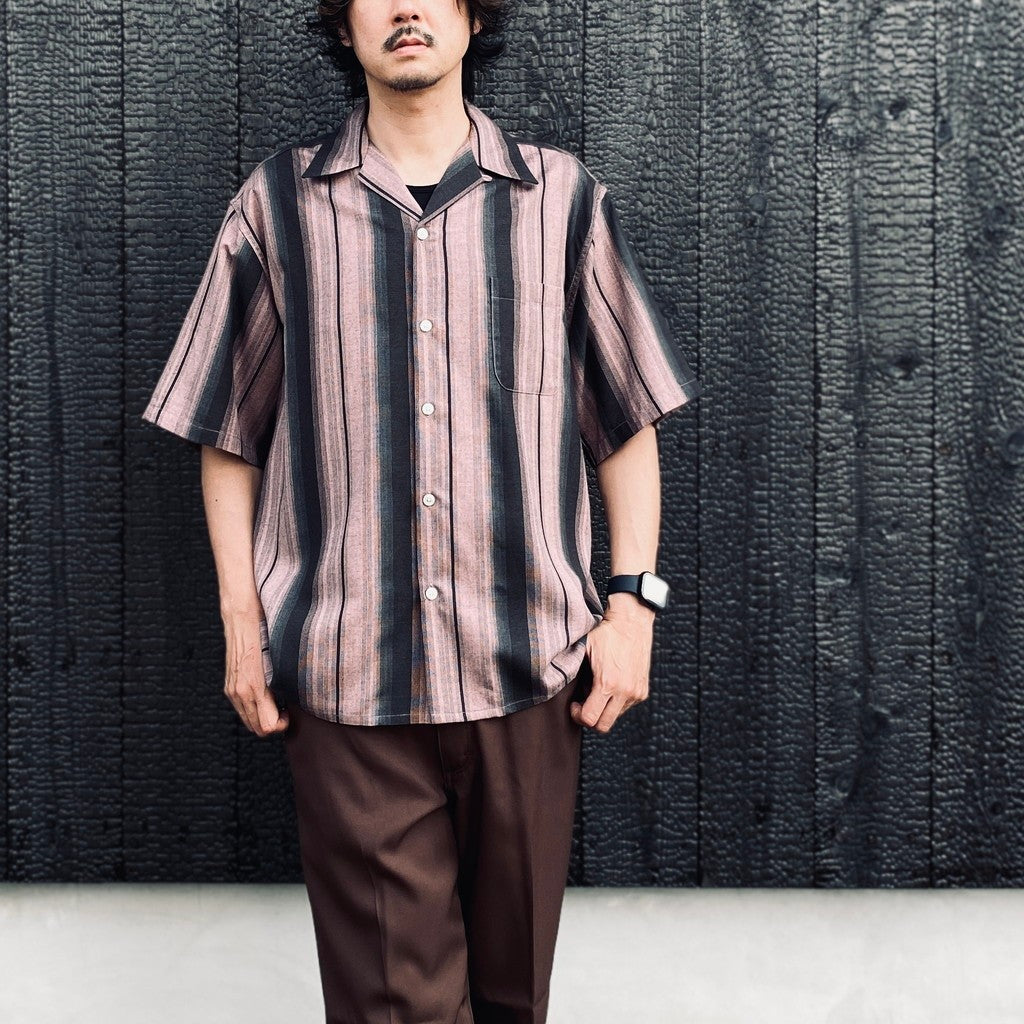 OMBRE STRIPED OPEN COLLAR SHIRT S/S #PINK [26SS-WMS-OC12]