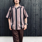 OMBRE STRIPED OPEN COLLAR SHIRT S/S #PINK [26SS-WMS-OC12]