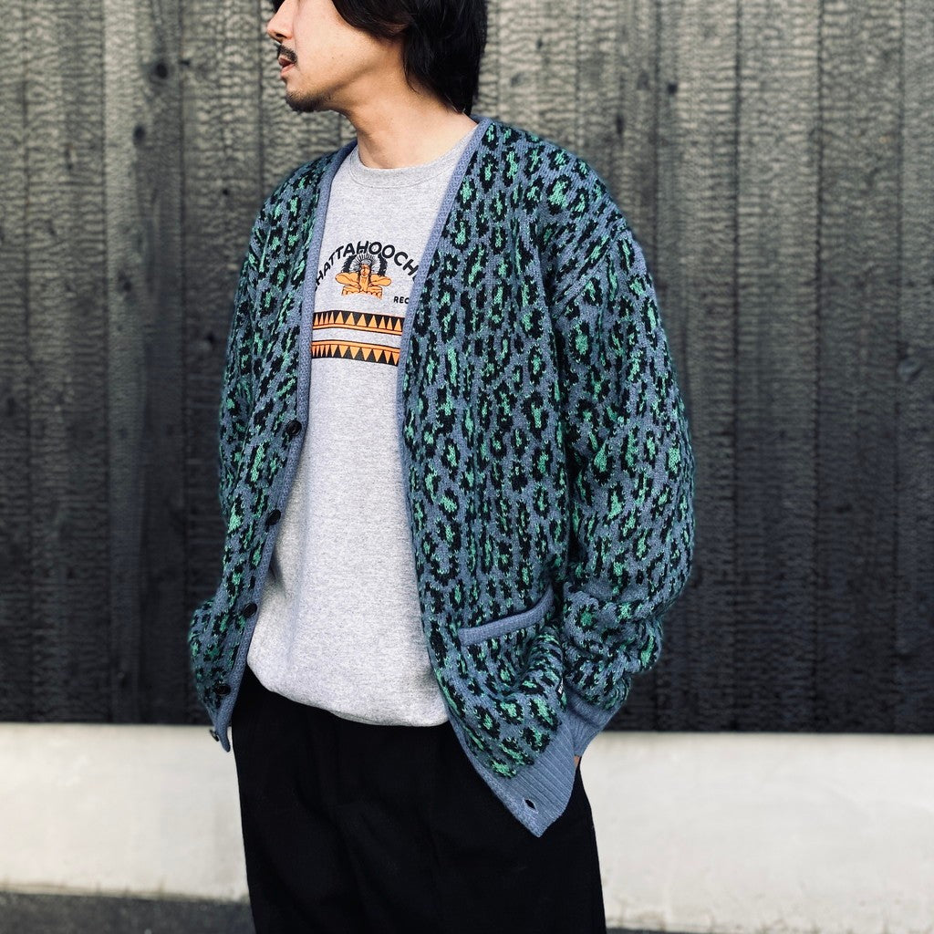 LEOPARD MOHAIR JACQUARD CARDIGAN #BLUE [26FW-WMK-KN17]
