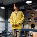 馬海毛開襟衫 - 型號 1- #黃色 [23FW-WMK-KN07]