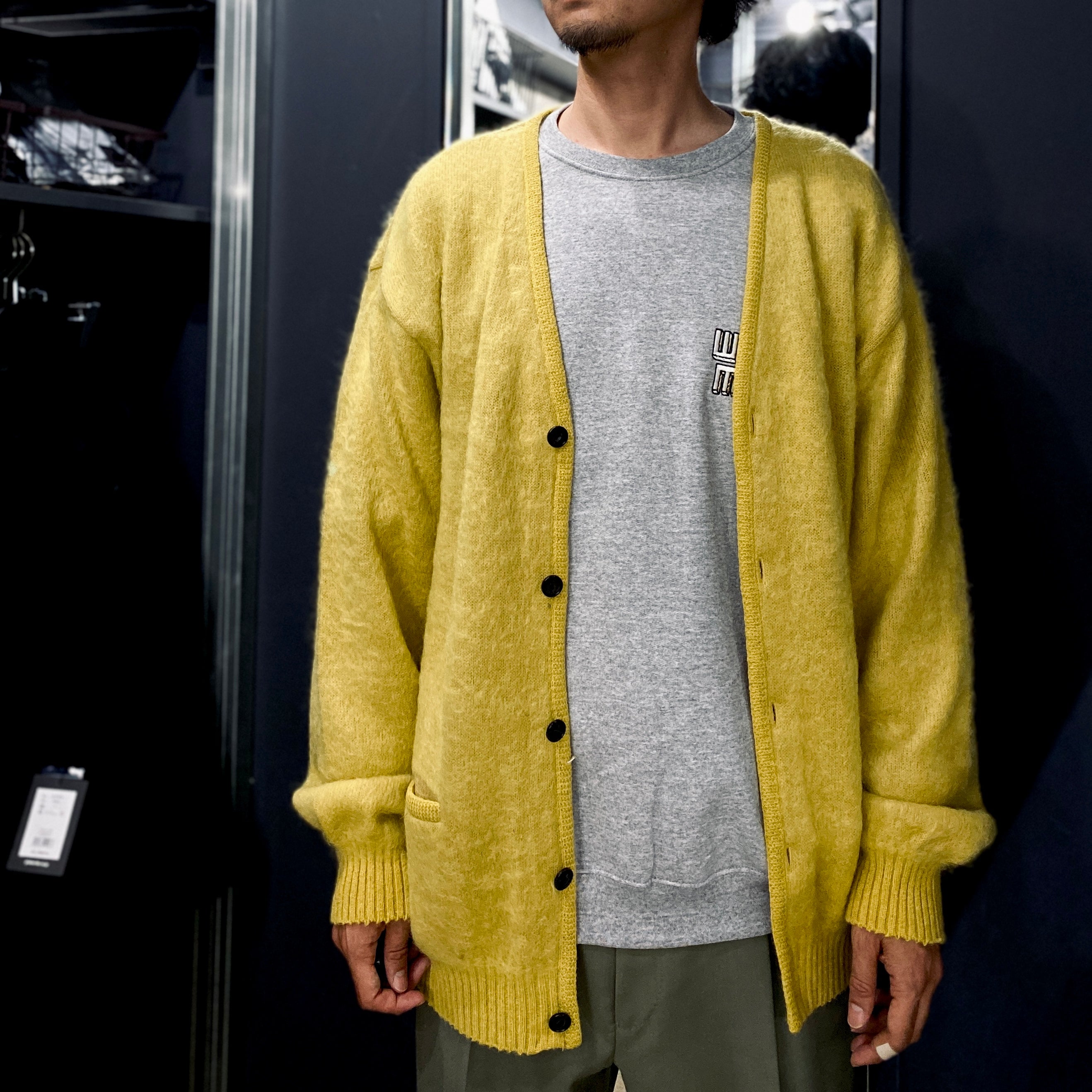 馬海毛開襟衫 - 型號 1- #黃色 [23FW-WMK-KN07]