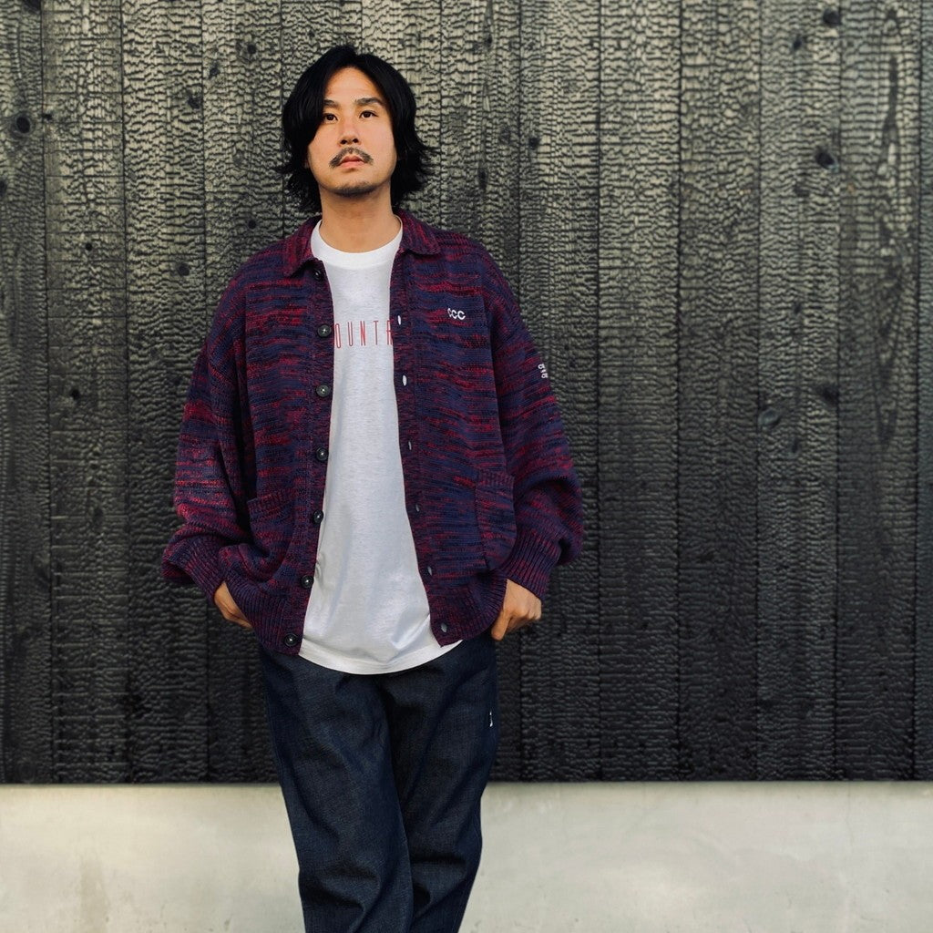 MIX KNIT CATDIGAN WITH BADGE #BLUE×BLACK×RED [CCC-263KN002]