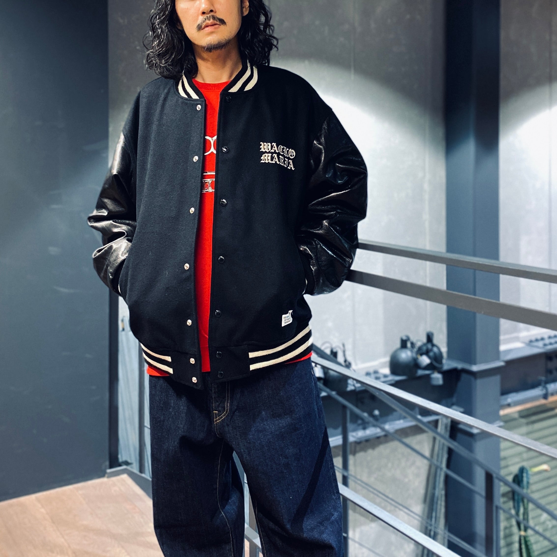 LEATHER VARSITY JACKET -B- -TYPE 2- #BLACK [23FW-WMO-BL07