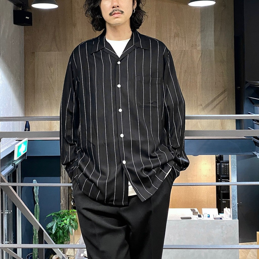 STRIPED OPEN COLLAR SHIRT L/S (TYPE-2) #BLACK [24FW-WMS-OC06]