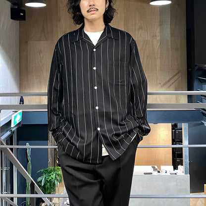 STRIPED OPEN COLLAR SHIRT L/S ( TYPE-2 ) #BLACK [24FW-WMS-OC06]