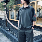 PE JERSEY SHORT SLEEVE HALF ZIP #CHARCOAL [CES29CS21]