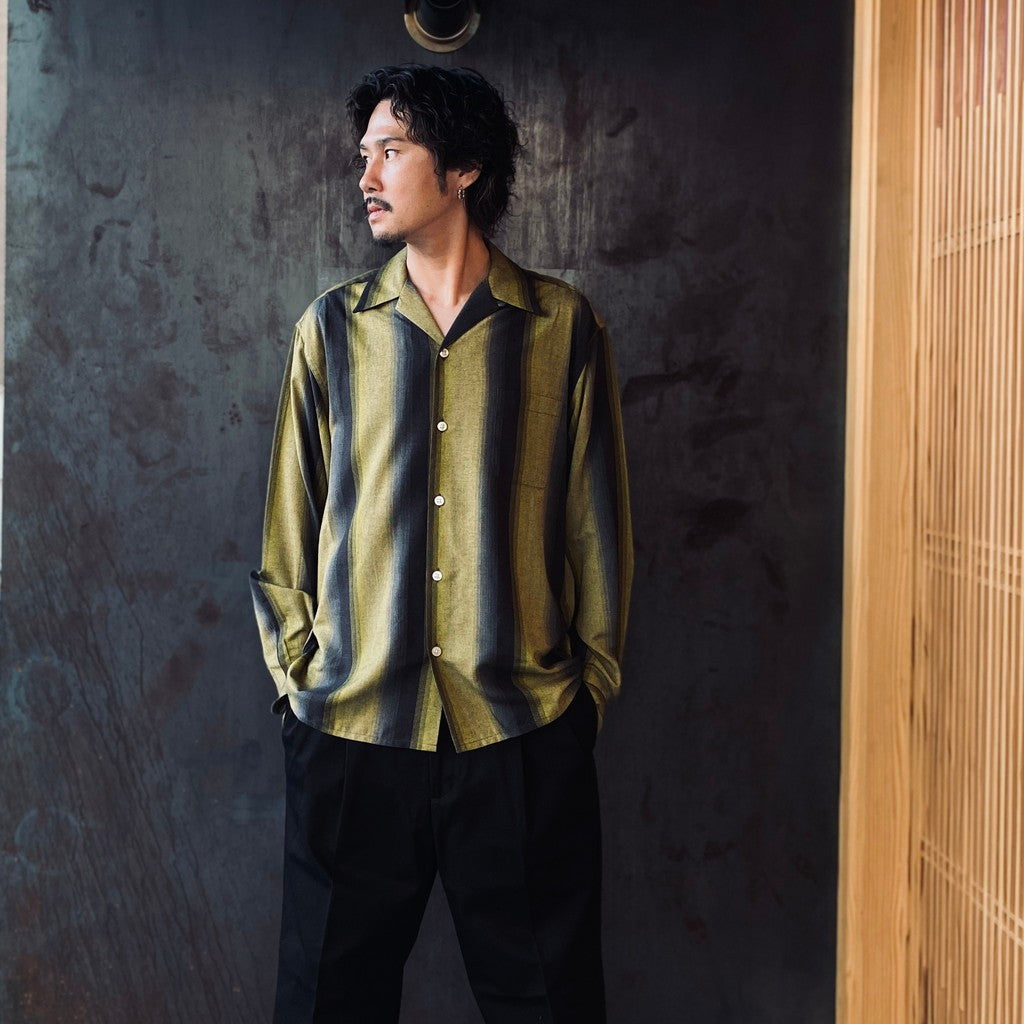 STRIPED OPEN COLLAR SHIRT L/S #YELLOW [25FW-WMS-OC07]