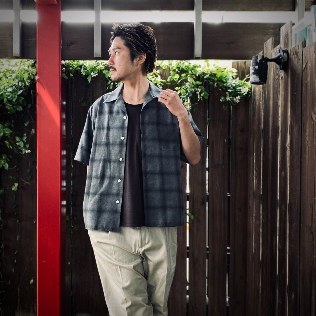 OMBRE CHECK OPEN COLLAR SHIRT S/S ( TYPE-3 ) #GRAY [25SS-WMS-OC20]
