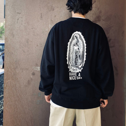 WASHED MIDDLE WEIGHT CREW NECK SWEAT SHIRT ( TYPE-2 ) #BLACK/WHITE [26FWE-WMC-SS04]