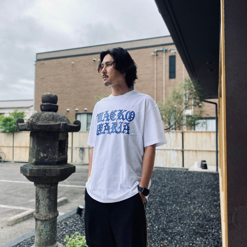 WASHED HEAVY WEIGHT CREW NECK T-SHIRT ( TYPE-12 ) #WHITE-BLUE