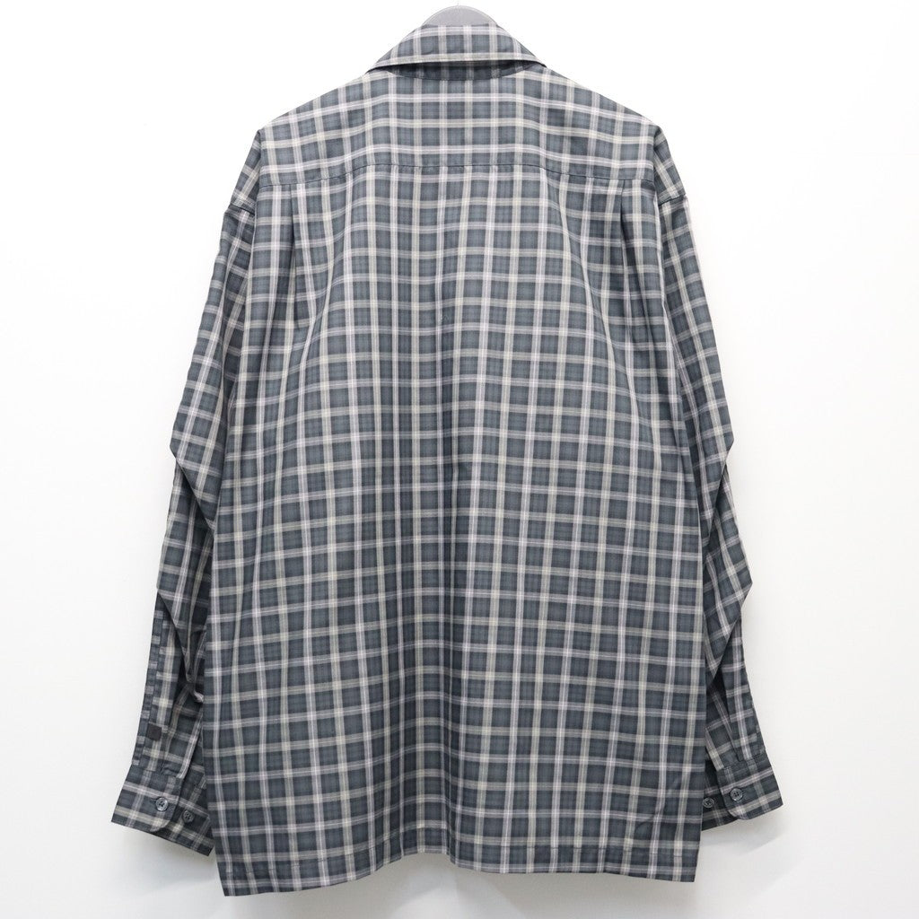 TECH SPORTS OPEN COLLAR SHIRT L/S GREN PLAID #CHARCOAL [BE-82026]