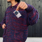 MIX KNIT CATDIGAN WITH BADGE #BLUE×BLACK×RED [CCC-263KN002]