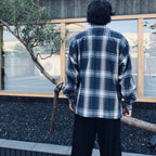 TECH SPORTS OPEN COLLAR SHIRT L/S BIG TARTAN #NAVY [BE-81026W]