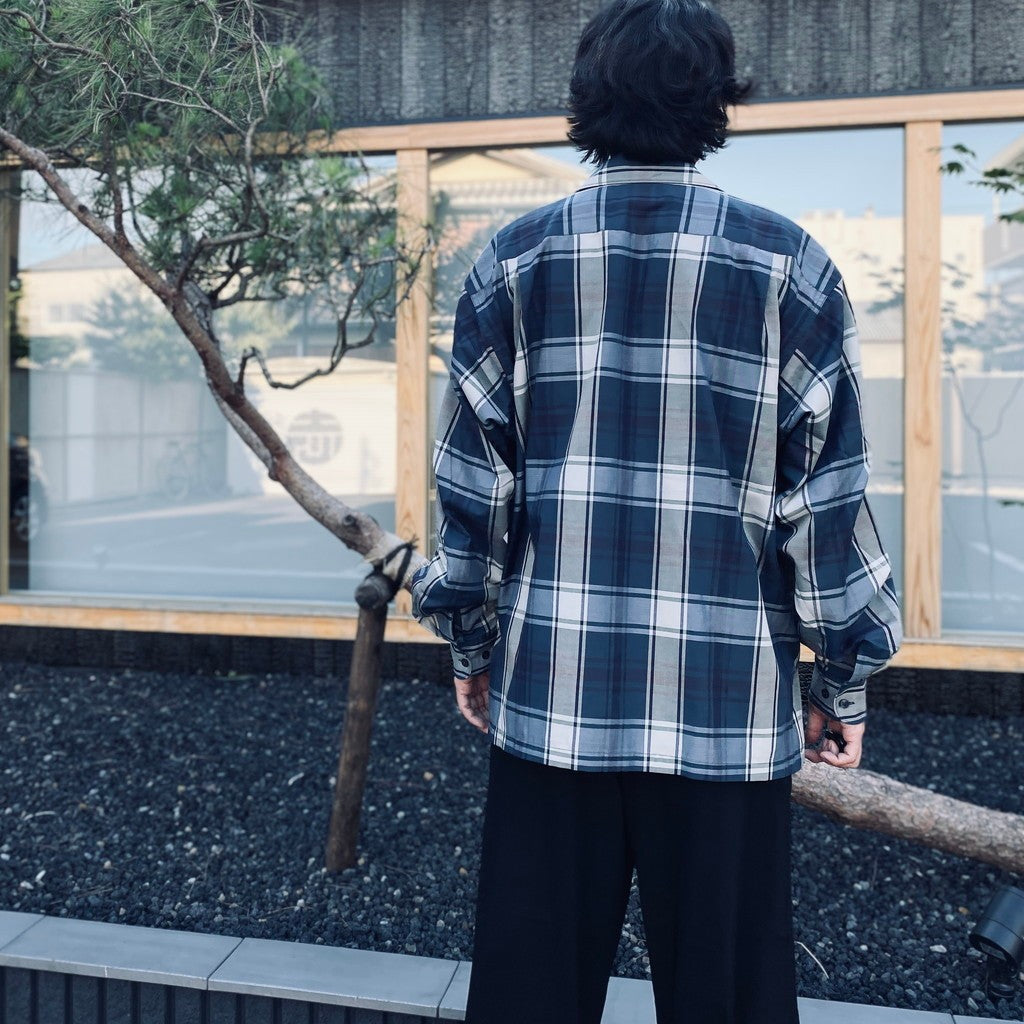 TECH SPORTS OPEN COLLAR SHIRT L/S BIG TARTAN #NAVY [BE-81026W]