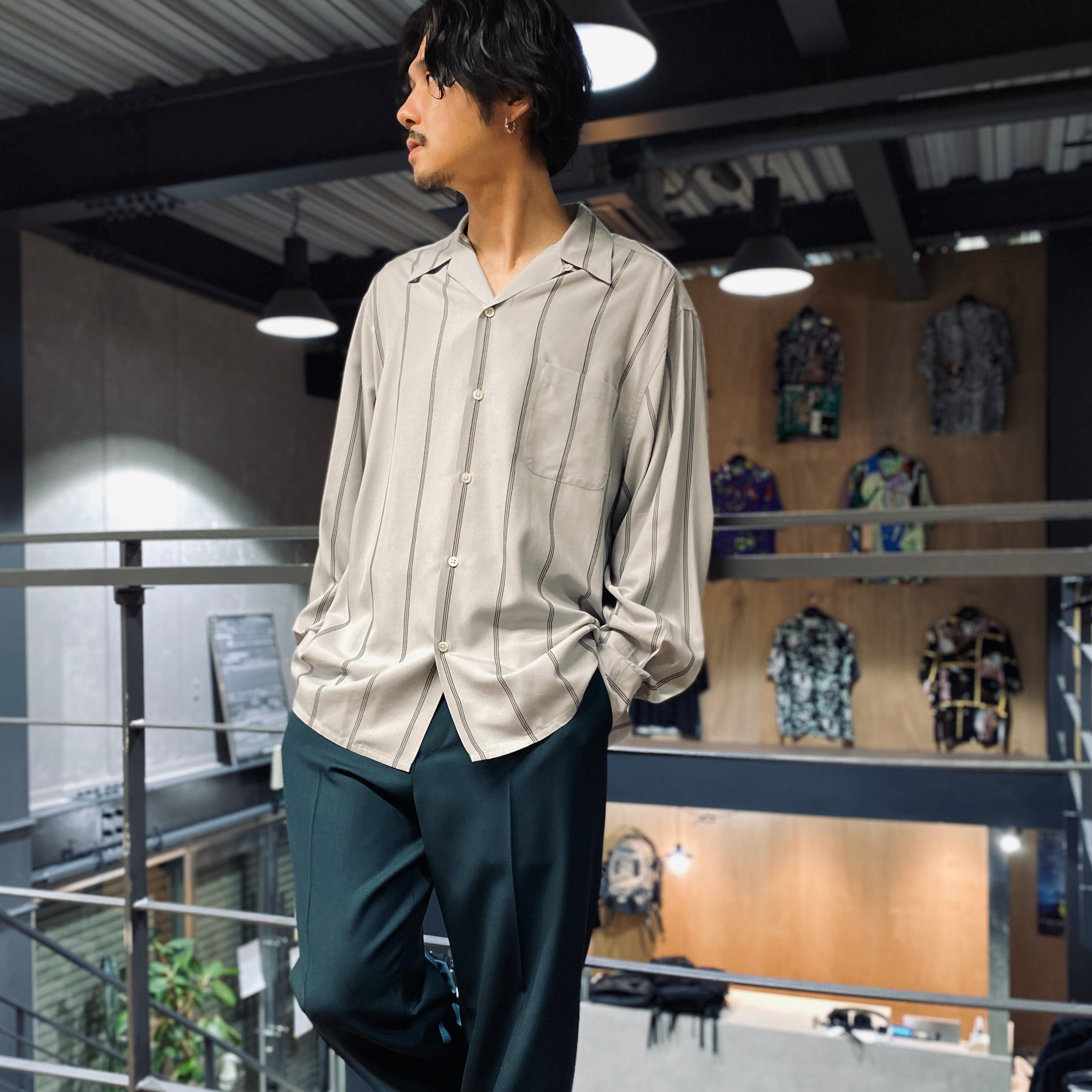 STRIPED OPEN COLLAR SHIRT L/S -TYPE 2- #GRAY [23FW-WMS-OC06]