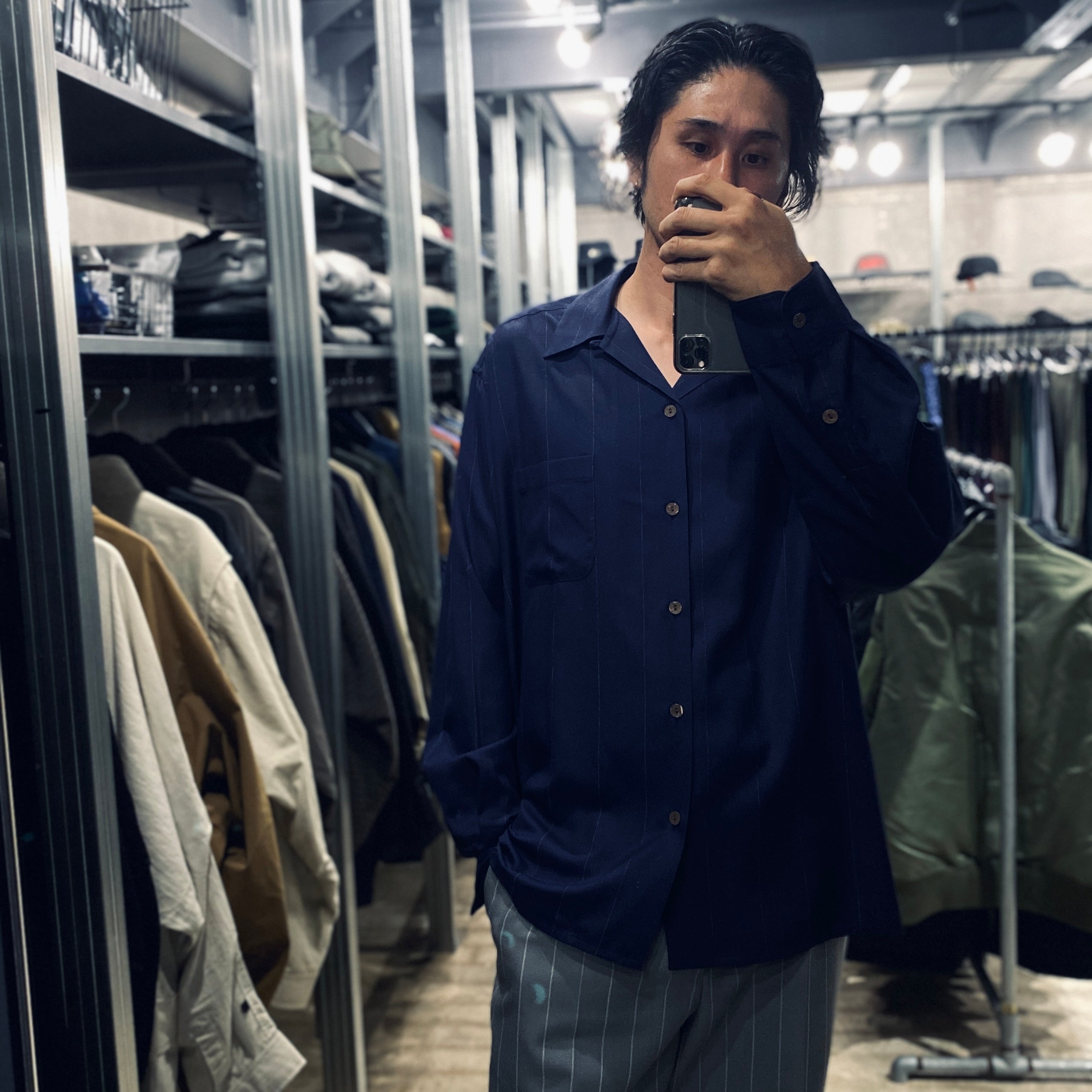 KASURI OPEN COLLAR SHIRT L/S #NAVY [23FW-WMS-OC07]