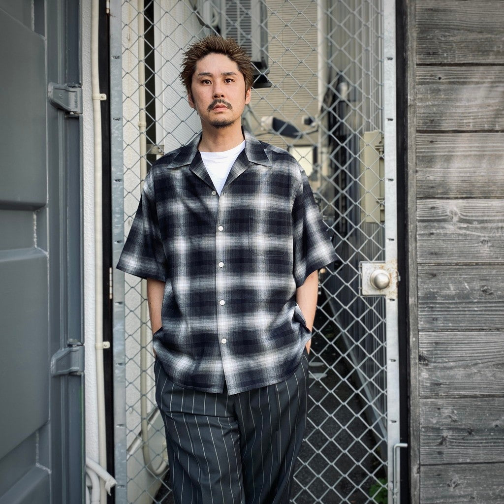 漸層格紋開領襯衫 短袖（TYPE-2）#灰色 [25SS-WMS-OC03]