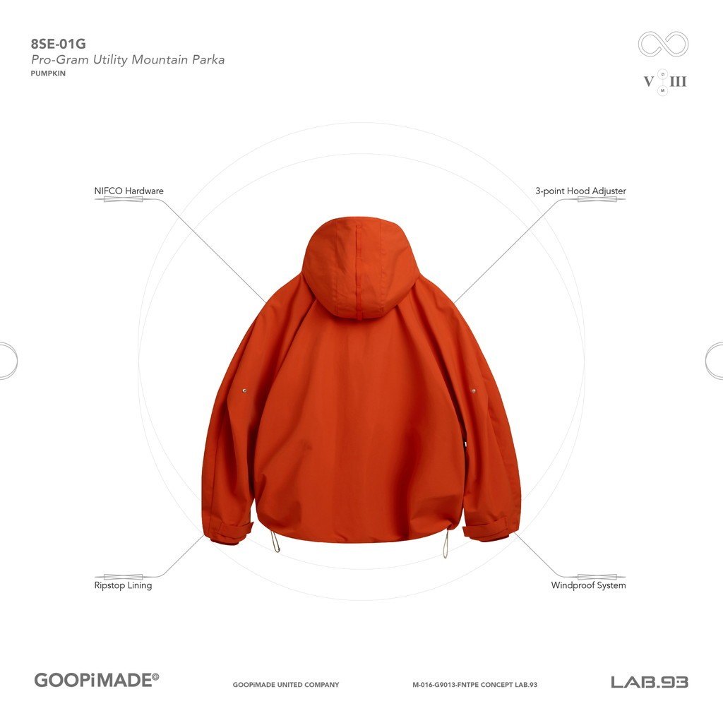 "8SE-01G" 專業多功能登山派克大衣 #PUMPKIN [GOOPI-24AW-DEC-02]