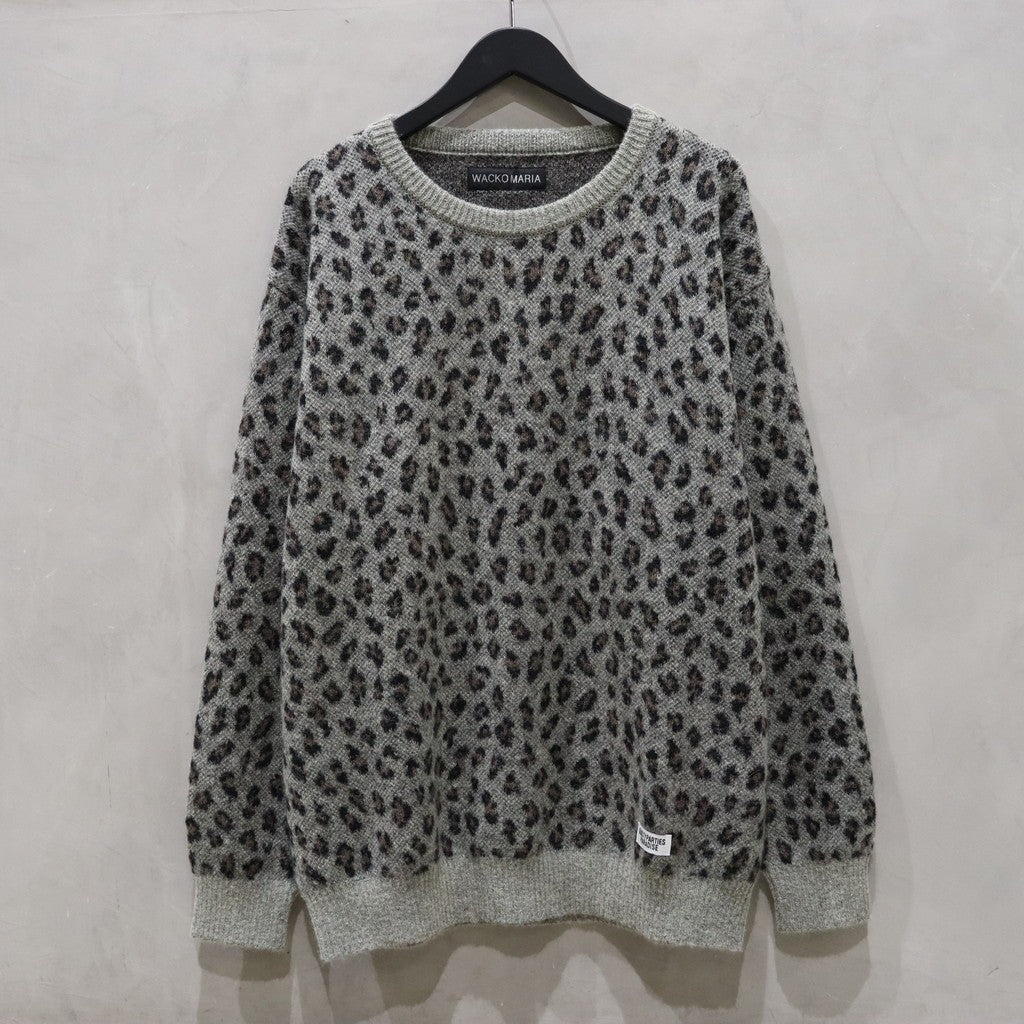 豹紋馬海毛圓領毛衣 #灰色 [24FW-WMK-KN11]