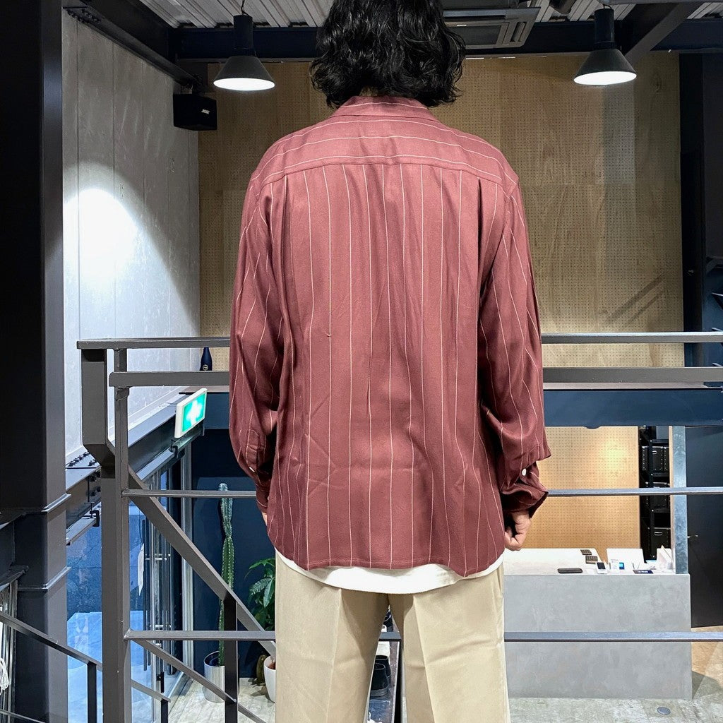 STRIPED OPEN COLLAR SHIRT L/S (TYPE-2) #BURGUNDY [24FW-WMS-OC06]