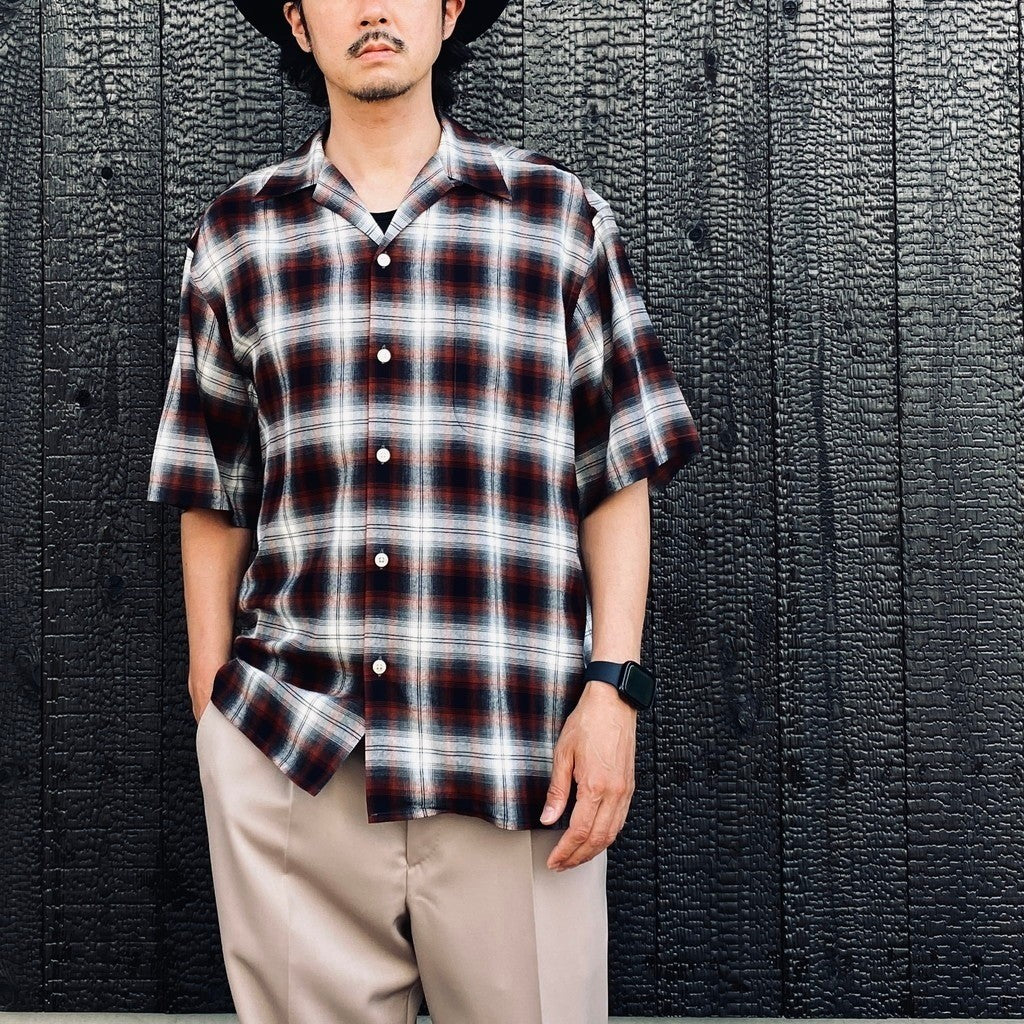OMBRE CHECK OPEN COLLAR SHIRT S/S ( TYPE-2 ) #BROWN [26SS-WMS-OC10]