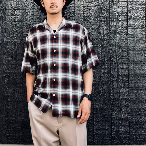 OMBRE CHECK OPEN COLLAR SHIRT S/S ( TYPE-2 ) #BROWN [26SS-WMS-OC10]