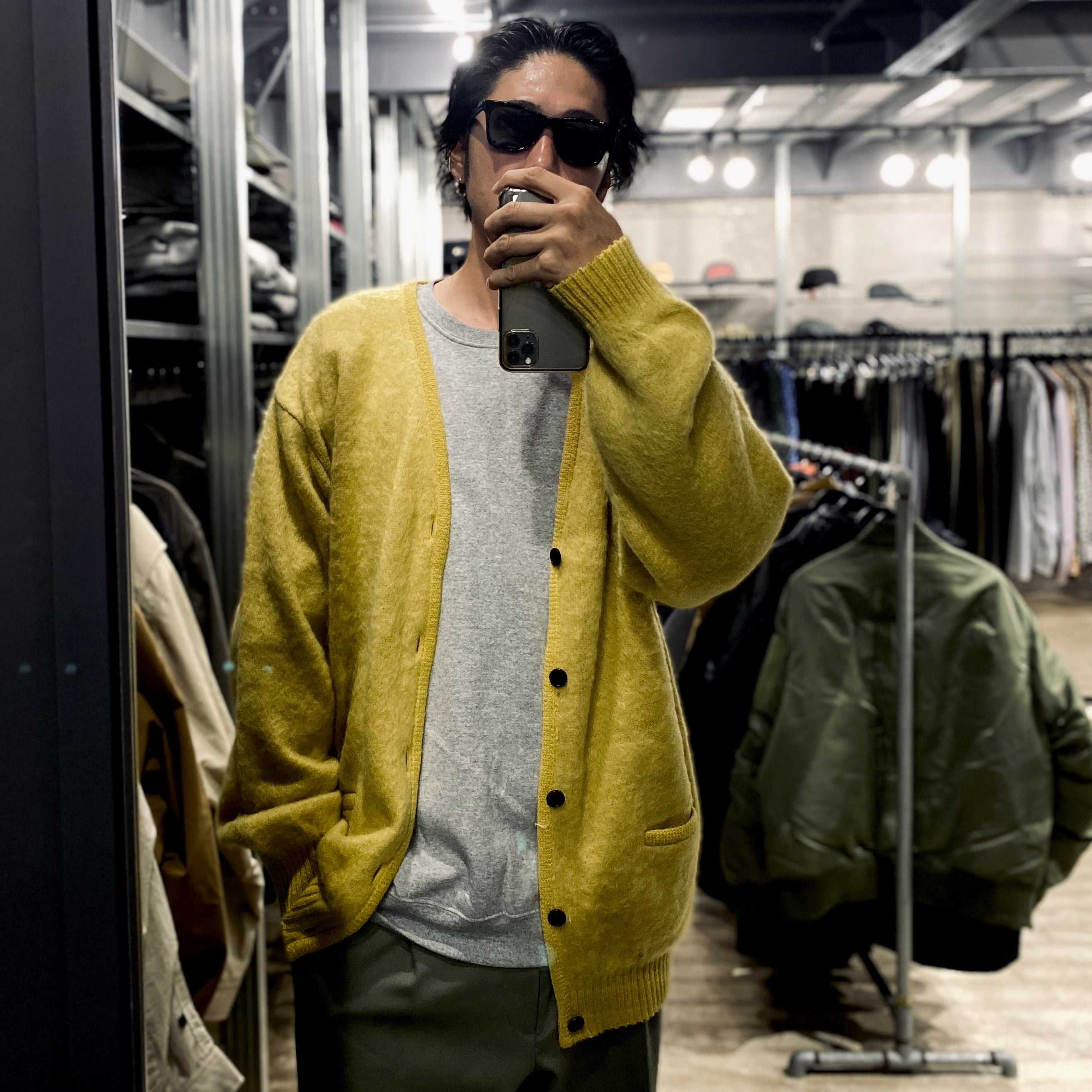 馬海毛開襟衫 - 型號 1- #黃色 [23FW-WMK-KN07]