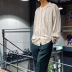STRIPED OPEN COLLAR SHIRT L/S -TYPE 2- #GRAY [23FW-WMS-OC06]