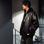 LEATHER VARSITY JACKET -A- -TYPE 2- #BLACK [23FW-WMO-BL03]
