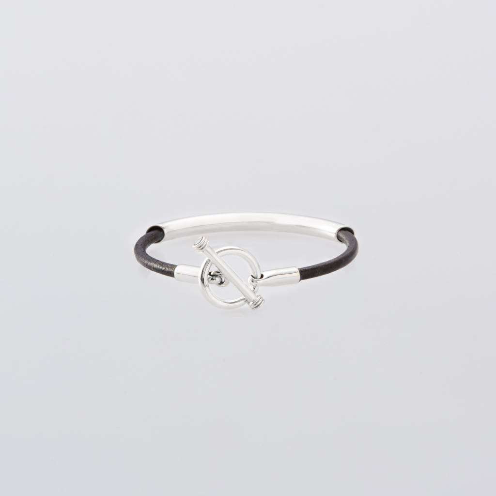 Round Leather Bracelet -Black- #SILVER [XOLB004L-BLK]