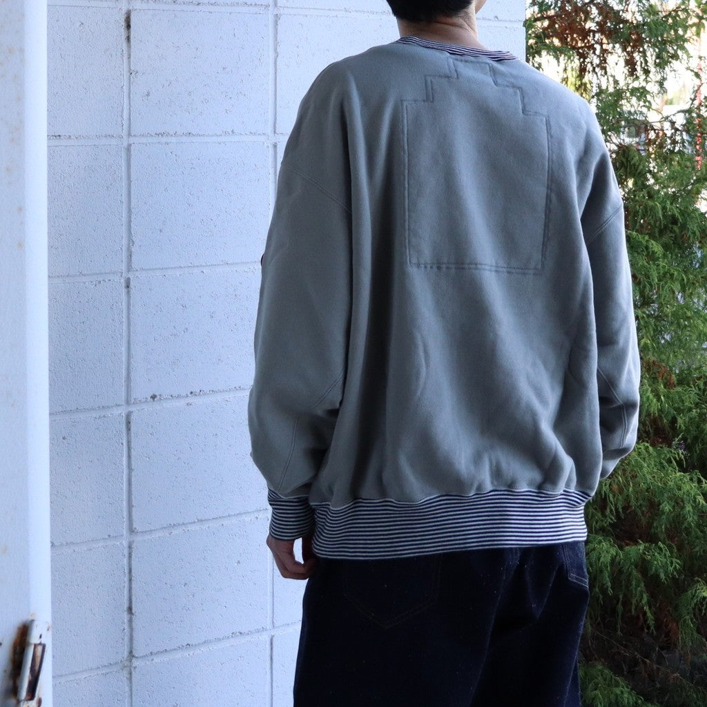 STRIPE RIB SOLID CREW NECK #KHAKI [CES28CS05]