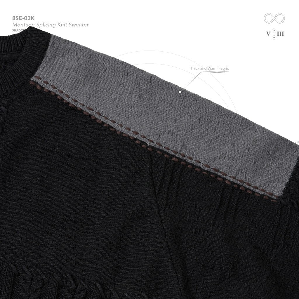 「8SE-03K」 Montage Splicing Knit Sweater #SHADOW [GOOPI-24AW-DEC-05]