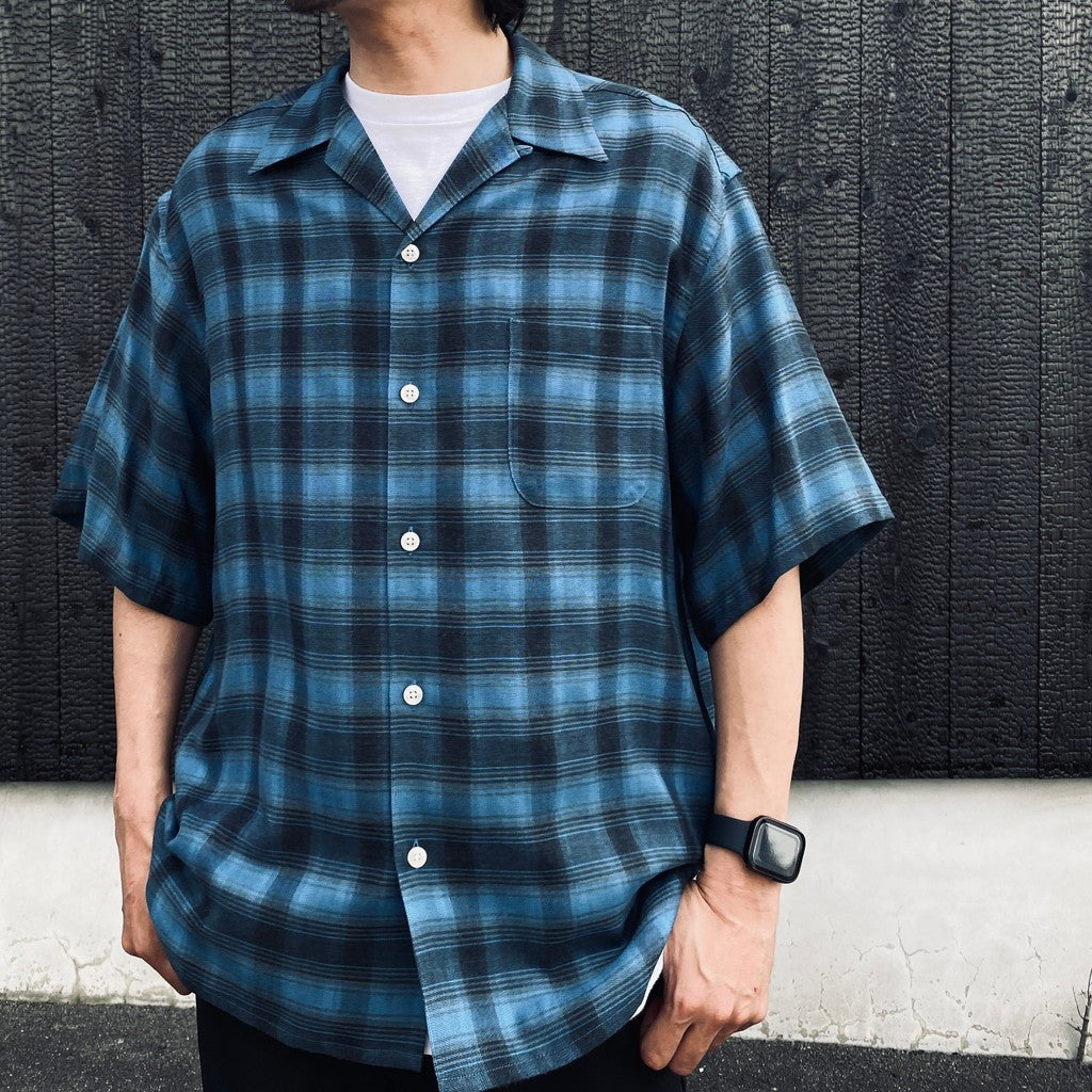 OMBRE CHECK OPEN COLLAR SHIRT S/S ( TYPE-3 ) #BLUE [26SS-WMS-OC14]