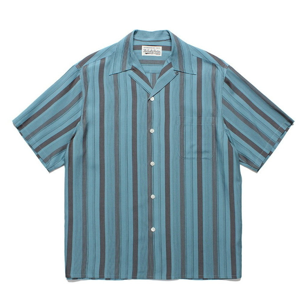 STRIPED OPEN COLLAR SHIRT S/S -TYPE 2- #BLUE [24SS-WMS-OC09]