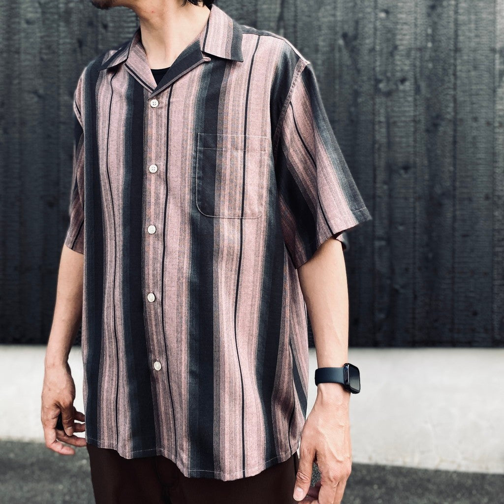 OMBRE STRIPED OPEN COLLAR SHIRT S/S #PINK [26SS-WMS-OC12]