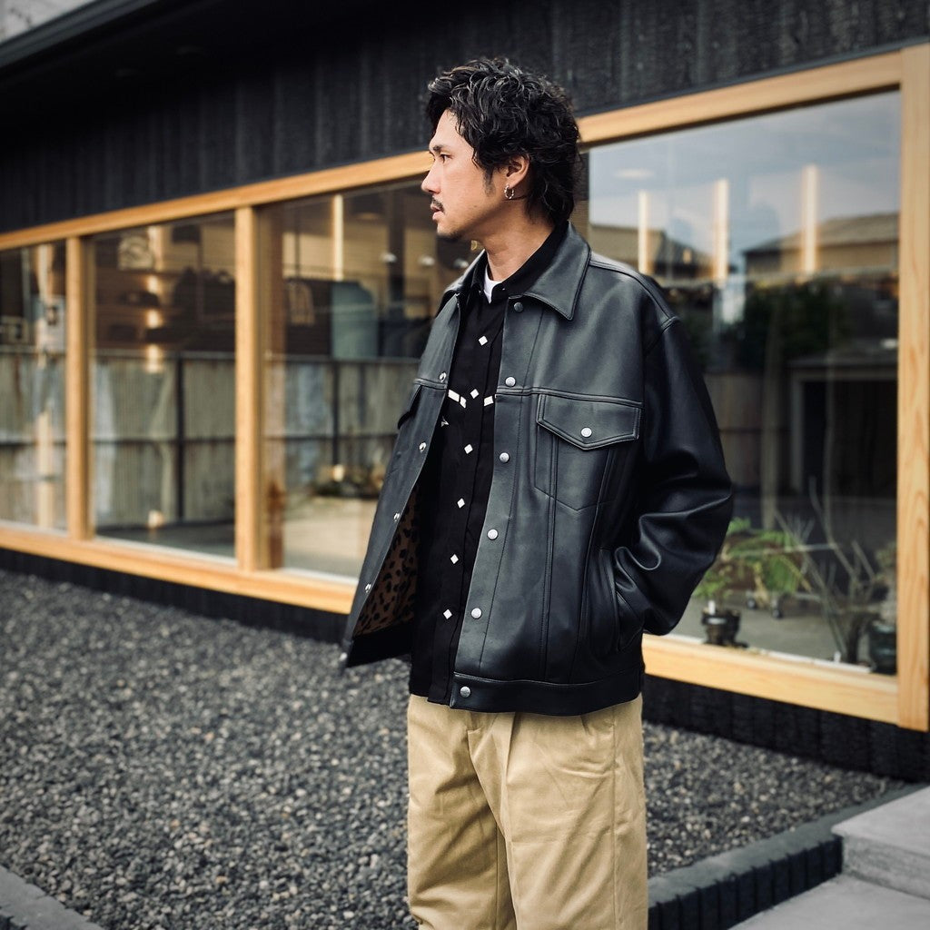 LEATHER TRUCKER JACKET ( TYPE-2 ) #BLACK [25FWE-WMO-BL02]