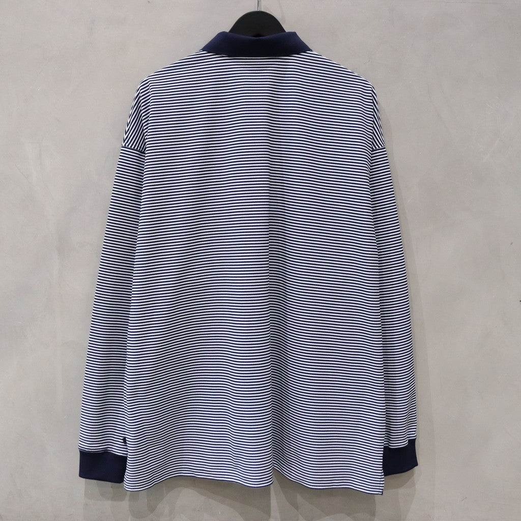 TECH POLO SHIRTS L/S #WHITE/NAVY BORDER [BE-31024]