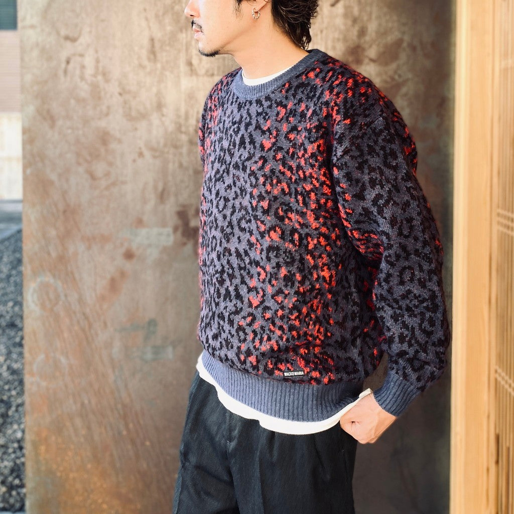 LEOPARD MOHAIR CREW NECK SWEATER #NAVY [25FW-WMK-KN07]