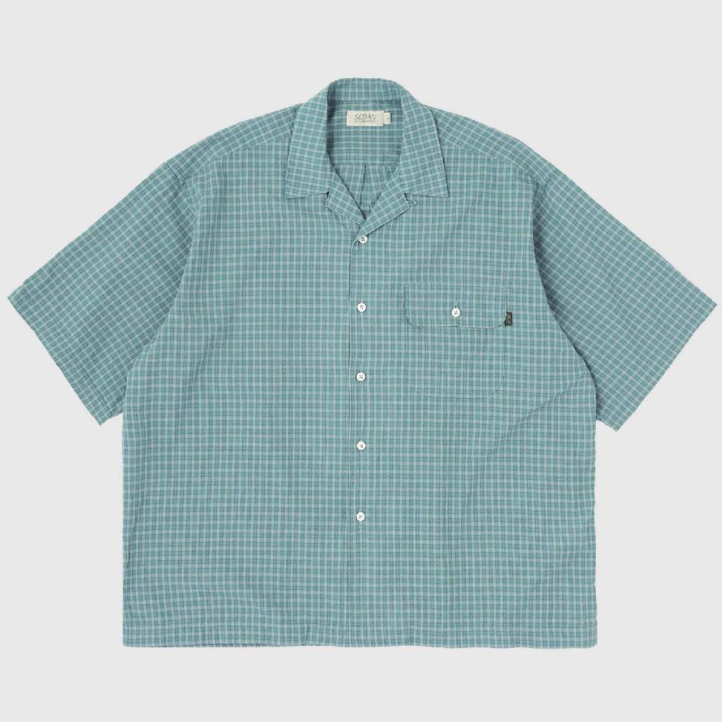 Dobby Plaid Open Collar S/S Shirt #Slate x Grey [SD26S-SH05]