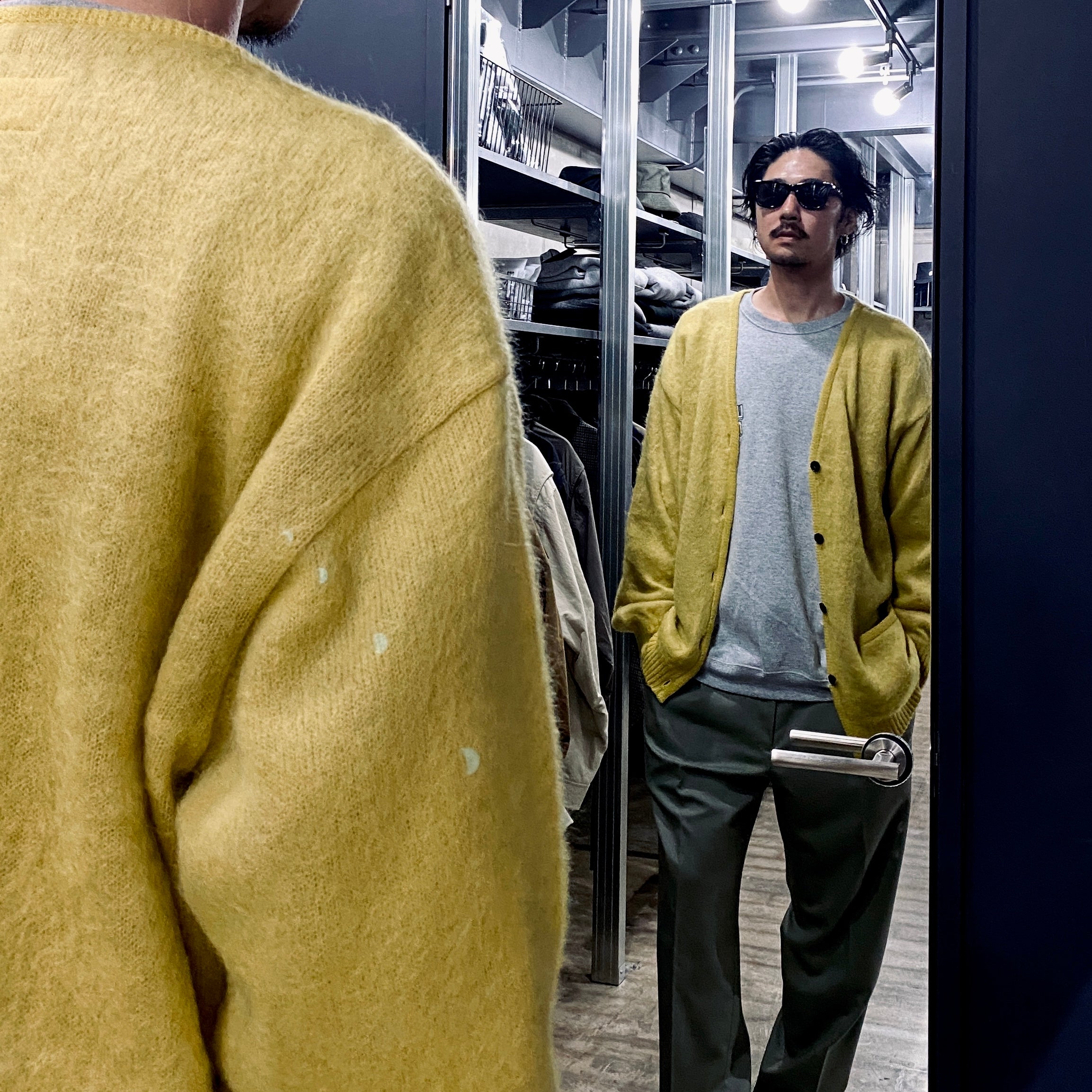 馬海毛開襟衫 - 型號 1- #黃色 [23FW-WMK-KN07]