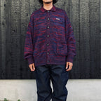 MIX KNIT CATDIGAN WITH BADGE #BLUE×BLACK×RED [CCC-263KN002]