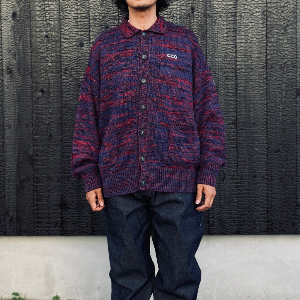 MIX KNIT CATDIGAN WITH BADGE #BLUE×BLACK×RED [CCC-263KN002]