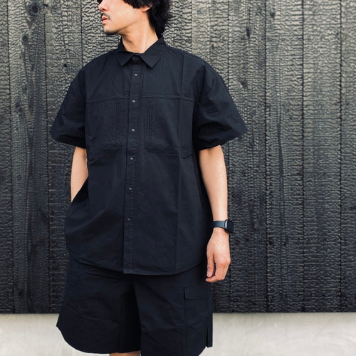 HIDDEN POCKET HALF SLEEVE SHIRTS CN #BLACK [HOD26-01-ST005]