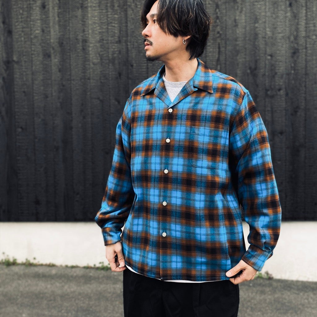 OMBRE CHECK OPEN COLLAR SHIRT L/S ( TYPE-1 ) #BLUE [26SS-WMS-OC11]
