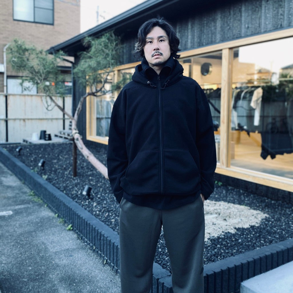 ATTACHED HOOD FLEECE ZIP UP #BLACK [CES29CS18]