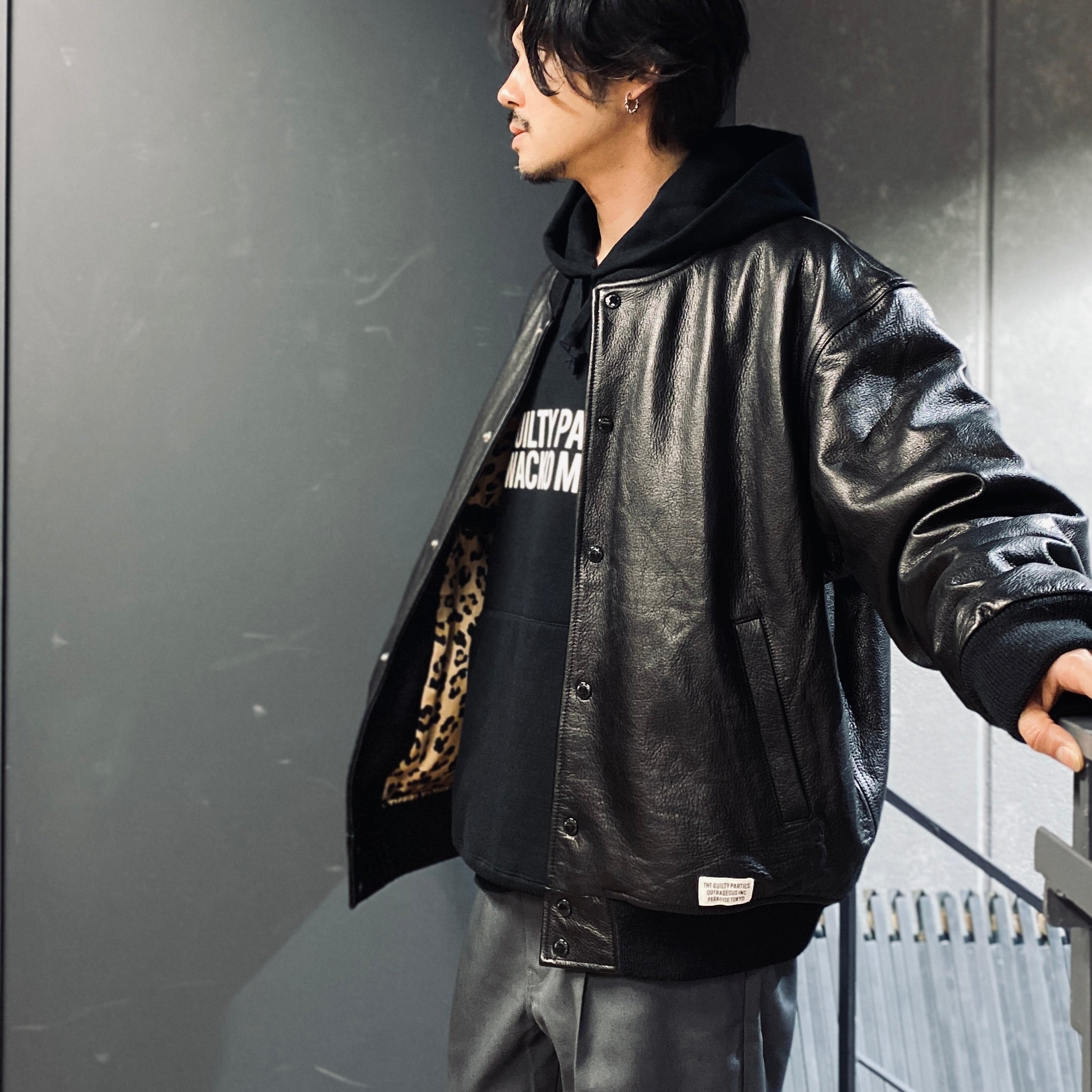 LEATHER VARSITY JACKET -A- -TYPE 2- #BLACK [23FW-WMO-BL03]